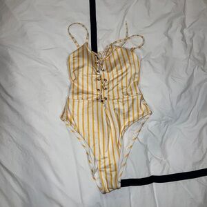 Pacsun Yellow Lace-Up One Piece, Medium